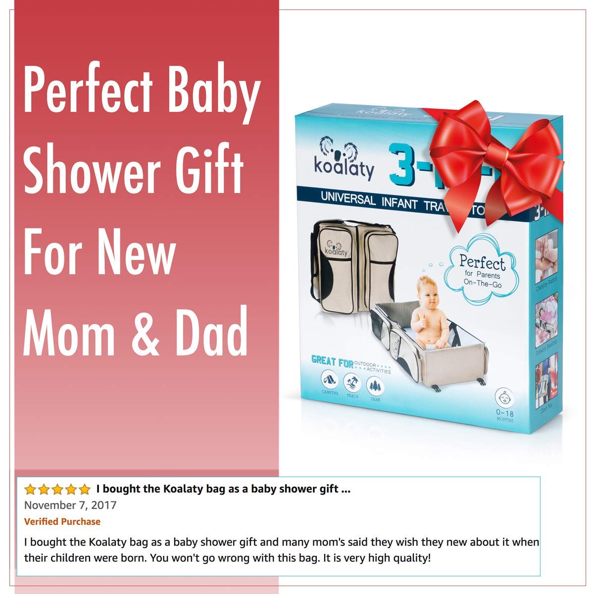 Koalaty 3-in-1 Universal Baby Travel Bag, Portable Bassinet Crib, Changing Station and Diaper Bag for Newborns or Infants. The best baby shower gift for new mom and dad.