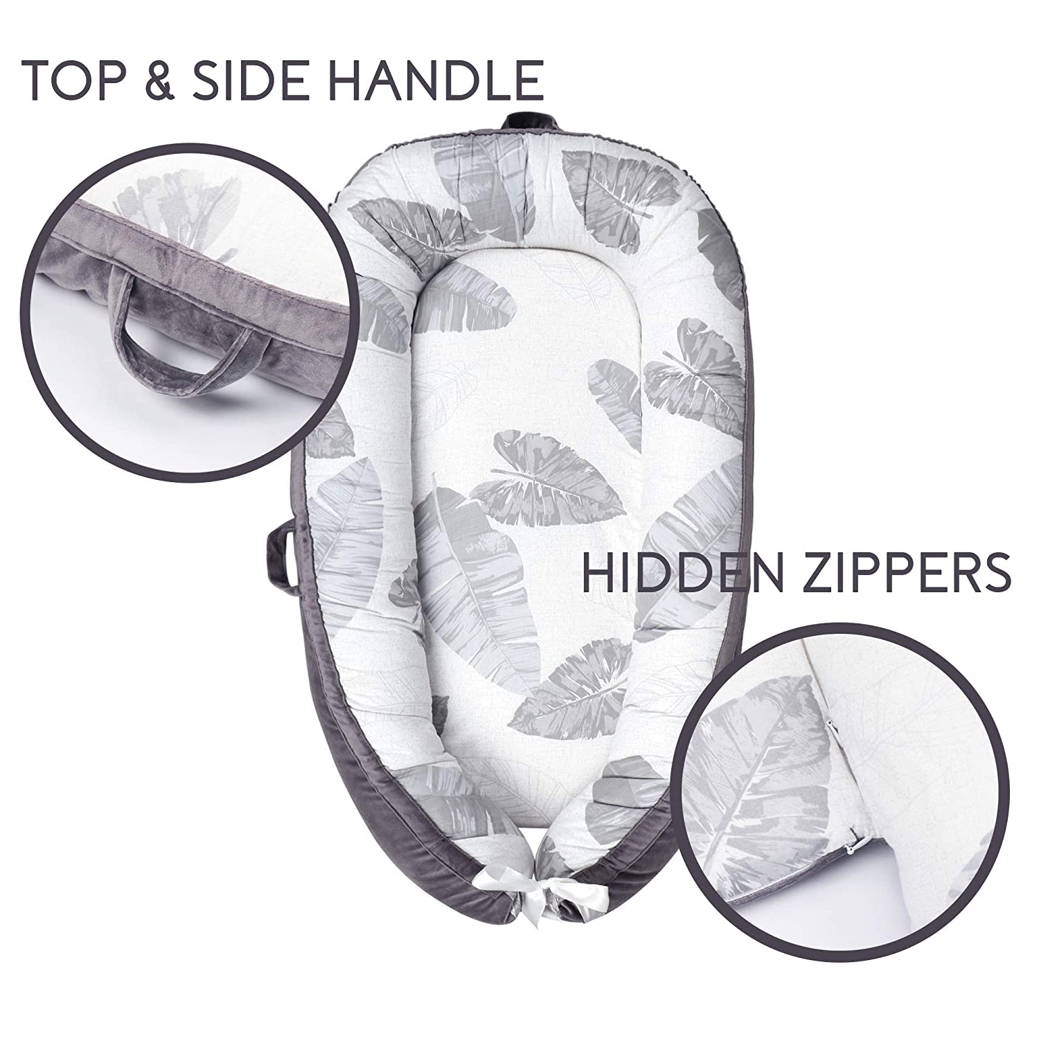 MAMERIA Baby Lounger Perfect for Co Sleeping Portable Crib Baby Nest Bassinet Snuggle Bed for Travel (Gray Banana Leaf)