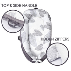 MAMERIA Baby Lounger Perfect for Co Sleeping Portable Crib Baby Nest Bassinet Snuggle Bed for Travel (Gray Banana Leaf)