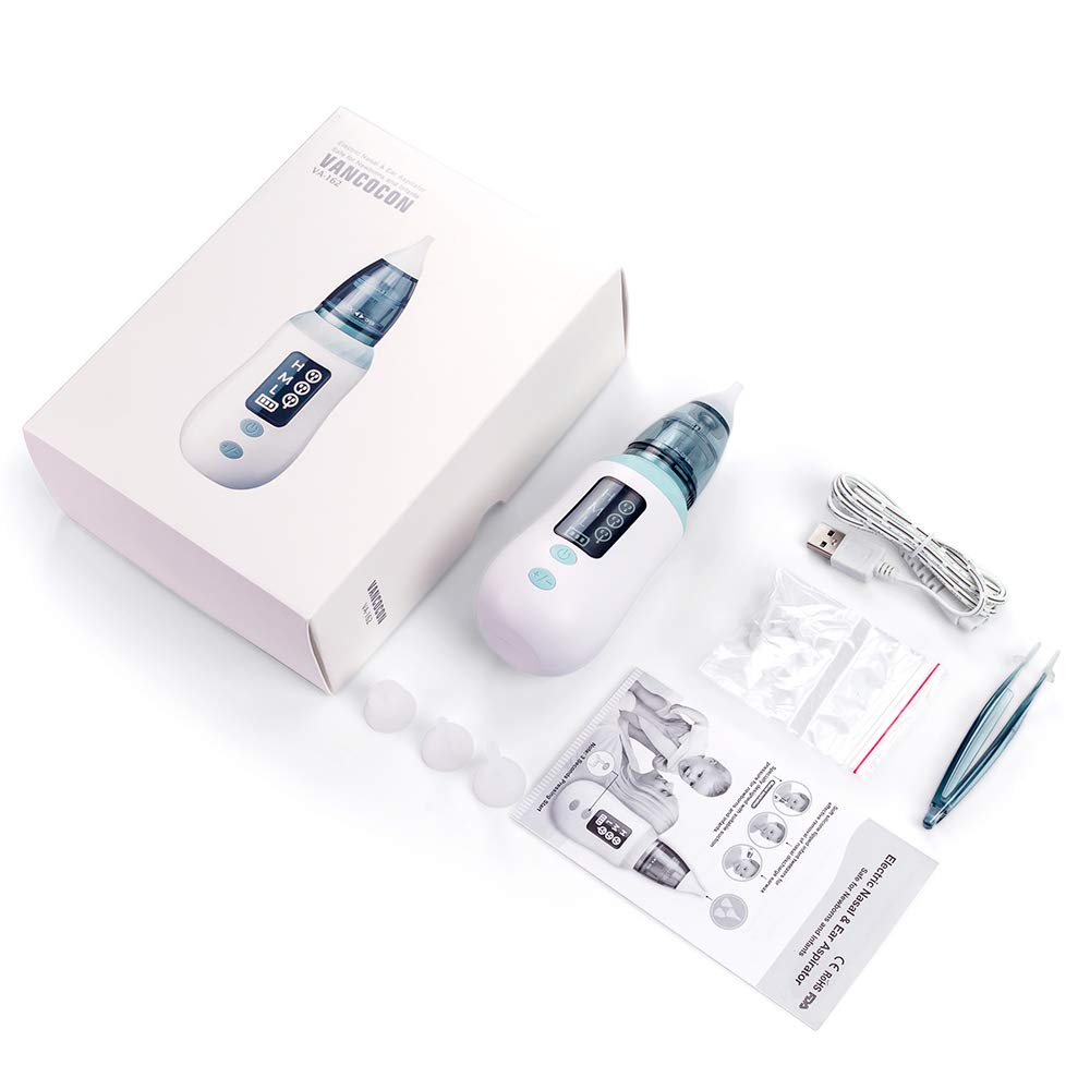 Nasal Aspirator, Queenmew Baby Nose Cleaner Electric & Ear Wax Remover with 3 Suction Levels