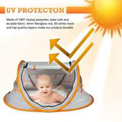Overcrest Portable Pop Up Baby Beach Tent with UPF 50+ Sun Shade - Protection for Babies from Sunburn and Mosquitos - Lightweight, Compact and Easy Assembly - Includes 2 Pegs and Travel Bag
