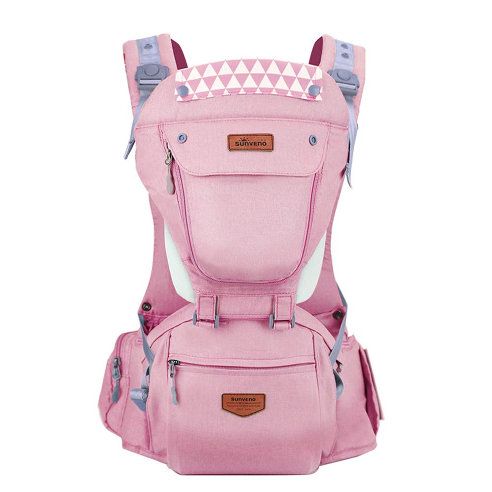 SUNVENO Baby Hipseat Ergonomic Baby Carrier Soft Cotton 3in1 Safety Infant Newborn Hip Seat for Outdoor Travel 6-36 Months (Pink)