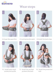 SUNVENO Baby Hipseat Ergonomic Baby Carrier Soft Cotton 3in1 Safety Infant Newborn Hip Seat