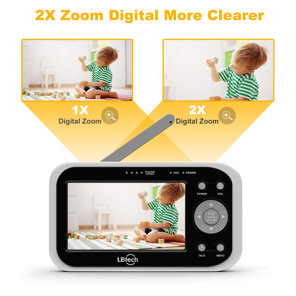 Video Baby Monitor with 2 Digital Cameras,LBtech Wireless Video Monitor,4.3 inches LCD,Automatic Night Vision,Two-WayTalkback,Temperature Detection,Power Saving,Zoom in Lens,Support Multi-Camera