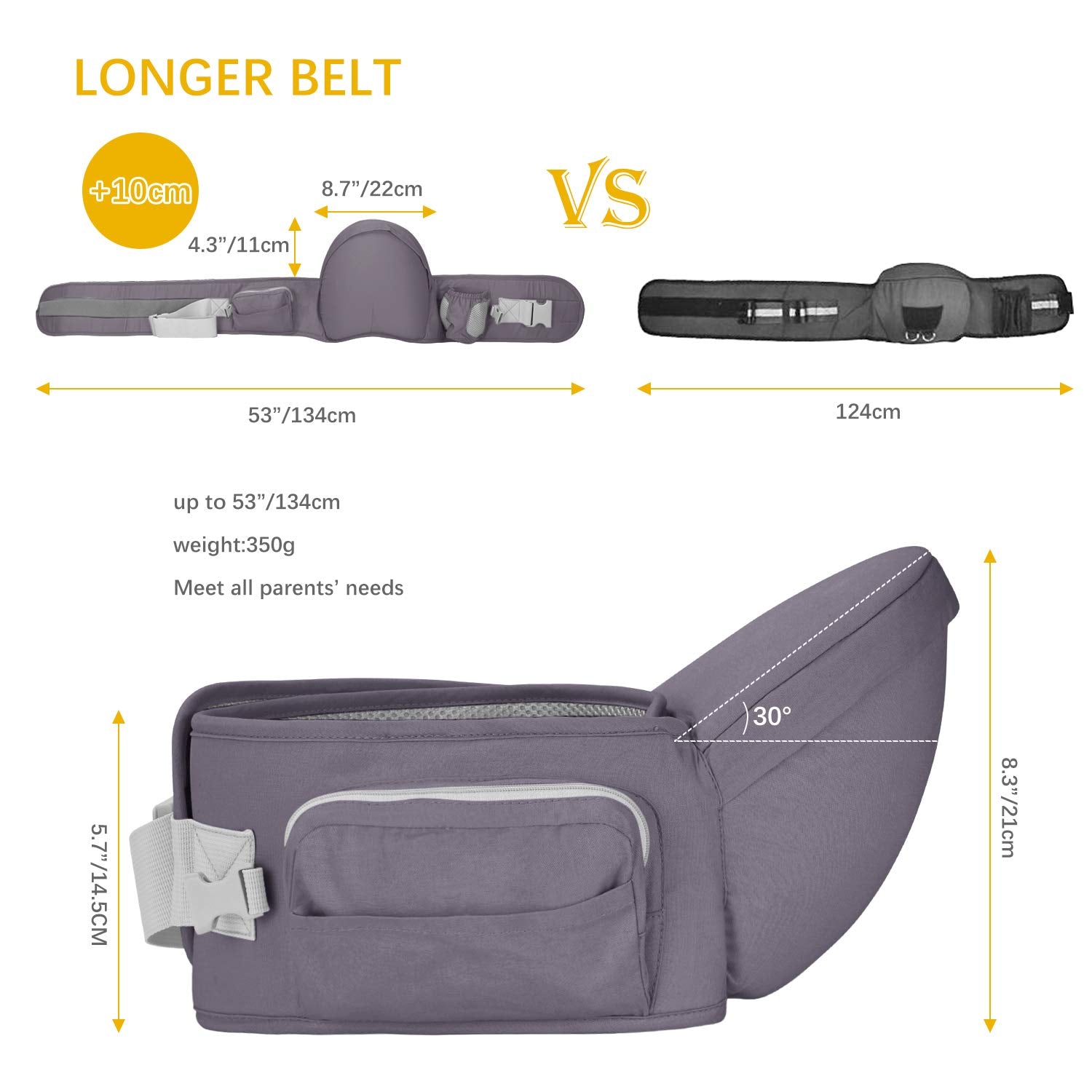 Viedouce Hip Seat Carrier Waist Stool with Safety Belt Protection for Baby Ergonomic Carriers, Dark Gray