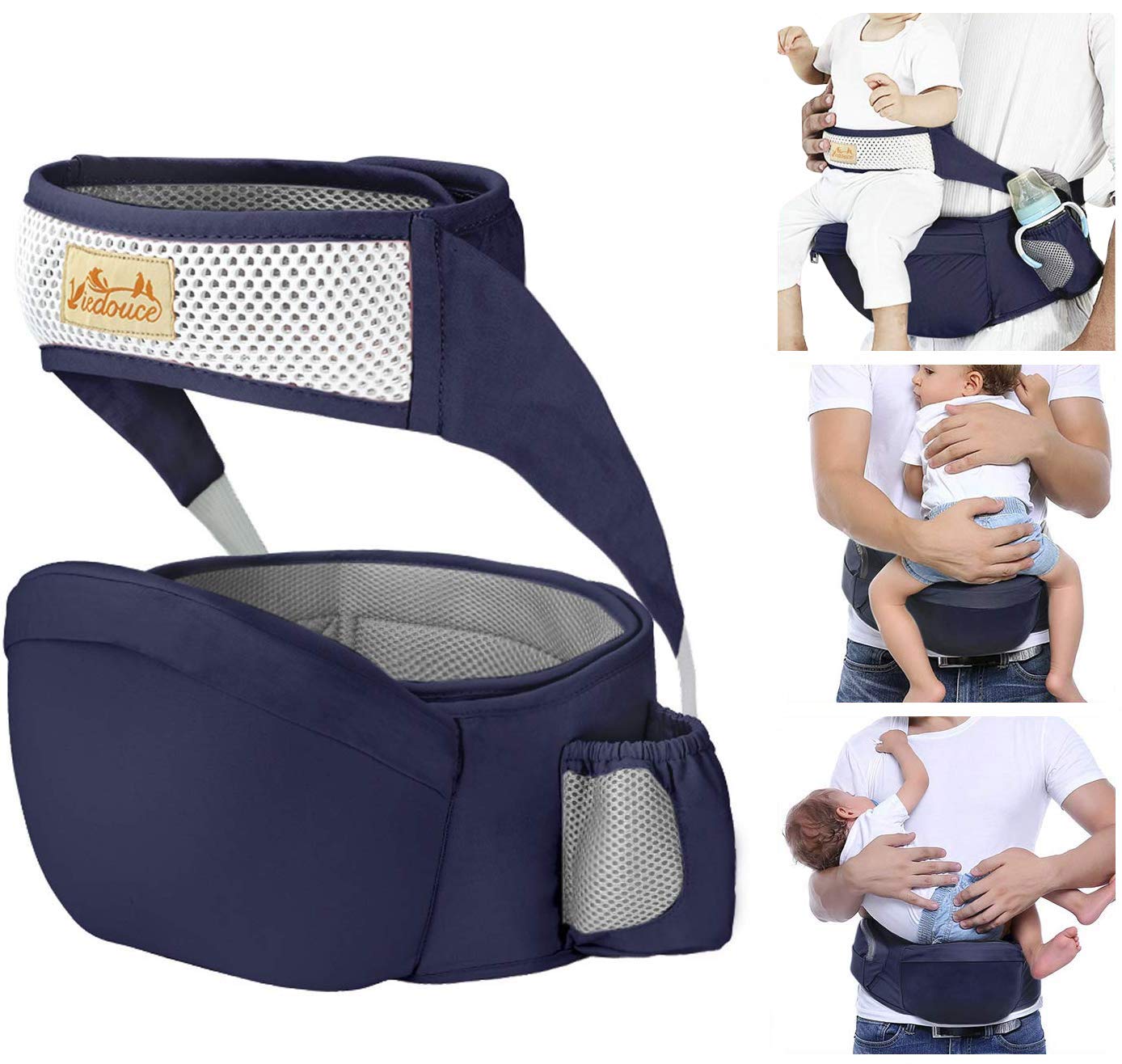 Viedouce Hip Seat Front Baby Carrier with Safety Belt Lightweight Ergonomic Waist Stool, Navy