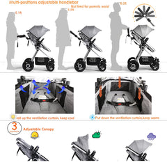 Newborn Baby Stroller Pram Stroller Folding Convertible Carriage Luxury Bassinet Seat