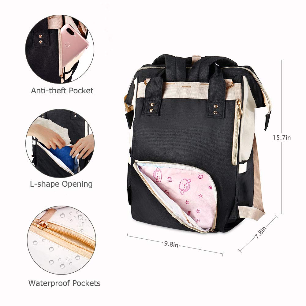 Diaper Bag Backpack - MOSFiATA 2 Stylish Multifuctional Waterproof Travel Backpack for Mom and Dad, Large Capacity Maternity Baby Diaper Changing Bag with Stroller Straps