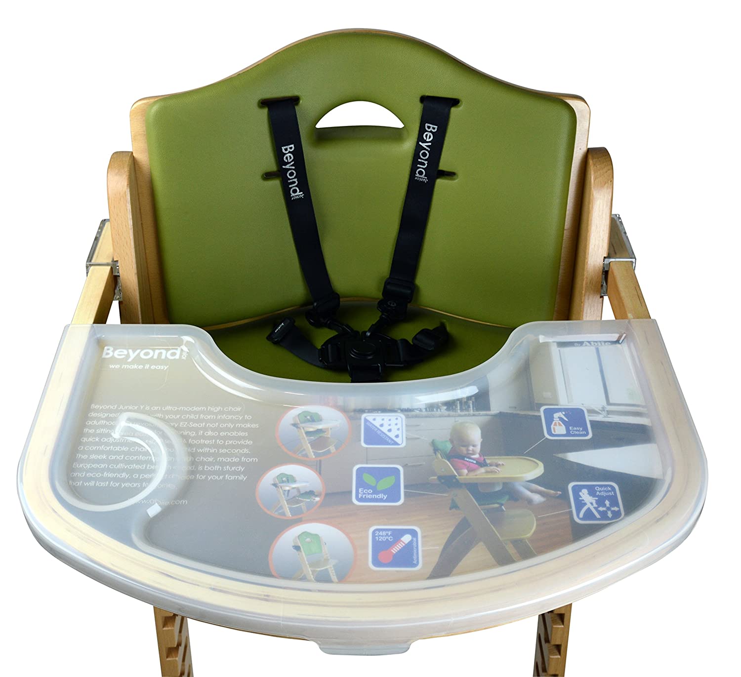 Abiie Beyond Wooden High Chair with Tray. The Perfect Seating Highchair