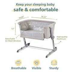 Unilove Bassinet and Bedside Sleeper, Hug Me Plus | Portable Travel Crib Includes Carry Bag, Mattress, Breathable Sheet and 7 Height Adjustments, Shadow Gray