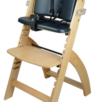 Abiie Beyond Wooden High Chair with Tray. The Perfect Adjustable Baby Highchair Solution (Natural Wood - Black Cushion)