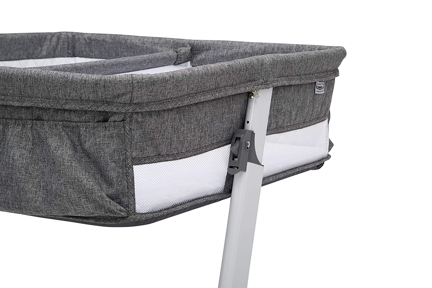 Simmons Kids By The Bed City Sleeper Bassinet for Twins - Adjustable Height Portable Crib with Wheels & Airflow Mesh, Grey Tweed