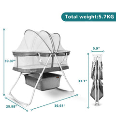 besrey Baby Bassinet 2 in 1 Lightweight Portable Baby Bed with Breathable Net/Harmless Mattress/Quick Foldable Design for up 33 lbs/ 5 Months Infant, Baby Gray