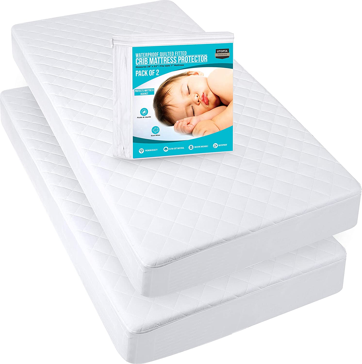 Utopia Bedding Waterproof Crib Fitted Mattress Protector (Pack of 2)