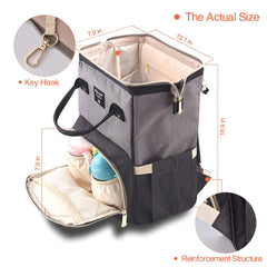 Dokoclub Diaper Bag Backpack Nappy Changing baby Bag for baby care, Pad and hook, Black&gray, Large