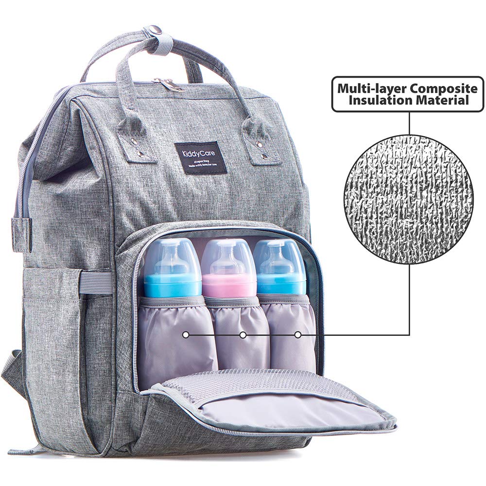KiddyCare Diaper Bag Backpack, Multi-Function Baby Bag, Maternity Nappy Bags for Travel, Large Capacity, Waterproof, Durable and Stylish for Woman & Men, Gray