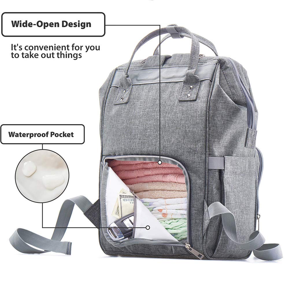 Travel Diaper Bag, 3 in 1 Backpack, Foldable Crib, Portable Baby Changing  Bag, Waterproof, Large Capacity, Gray 