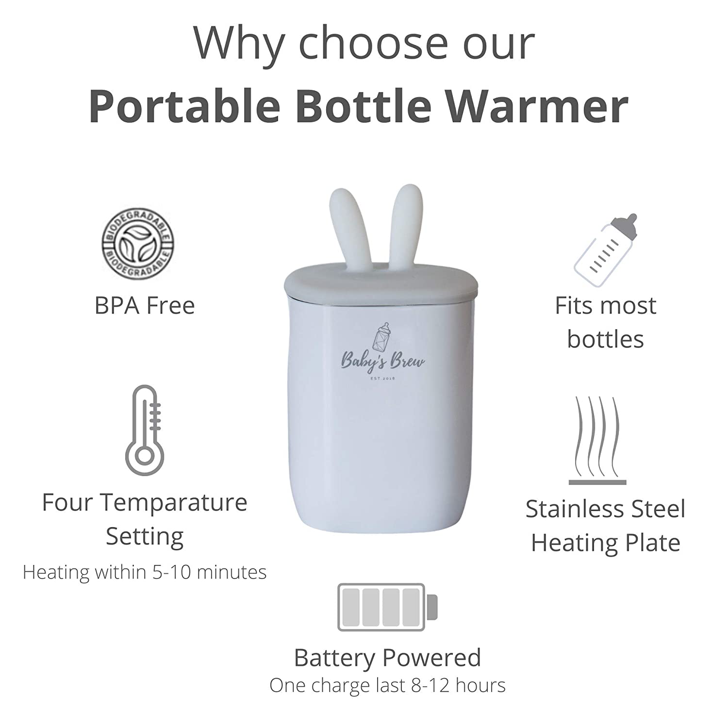 The Baby's Brew Portable Bottle Warmer, Travel Baby Bottle Warmer, Bottle Warmer for Breastmilk, Formula, Water, Cordless and Battery-Powered up to 8-12 Hours (Warmer Set)
