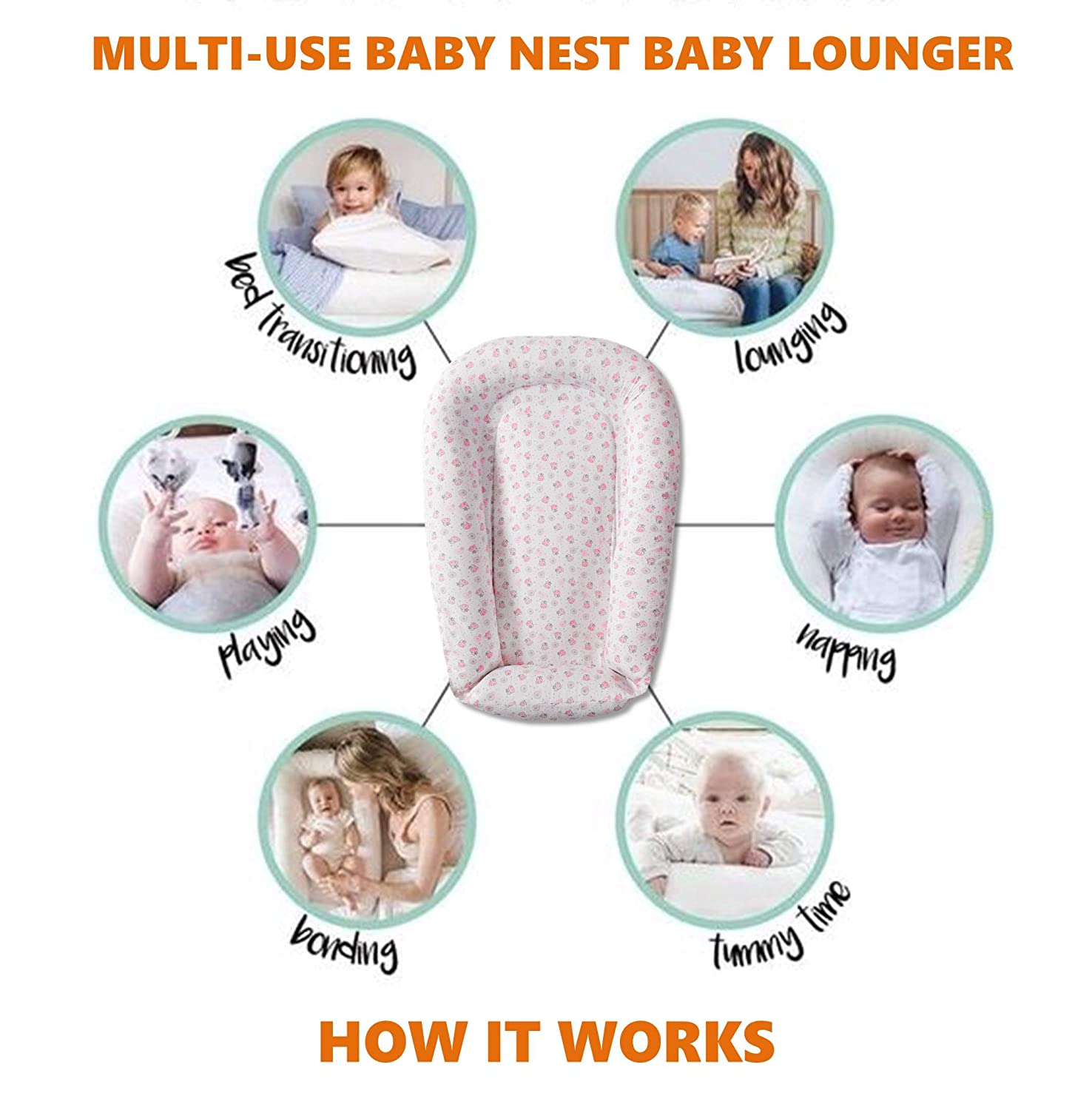 Premium Baby Nest Sleeper - Durable 100% Cotton Baby Nest, Baby Lounger - Soft Portable Crib Perfect for Co-Sleeping and Travelling