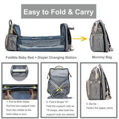 3 in 1 Travel Bassinet Foldable Baby Bed, Portable Diaper Changing Station Mummy Bag Backpack, Portable Bassinets for Baby and Toddler, Travel Crib Infant Sleeper, Baby Nest with Mattress (Gray)