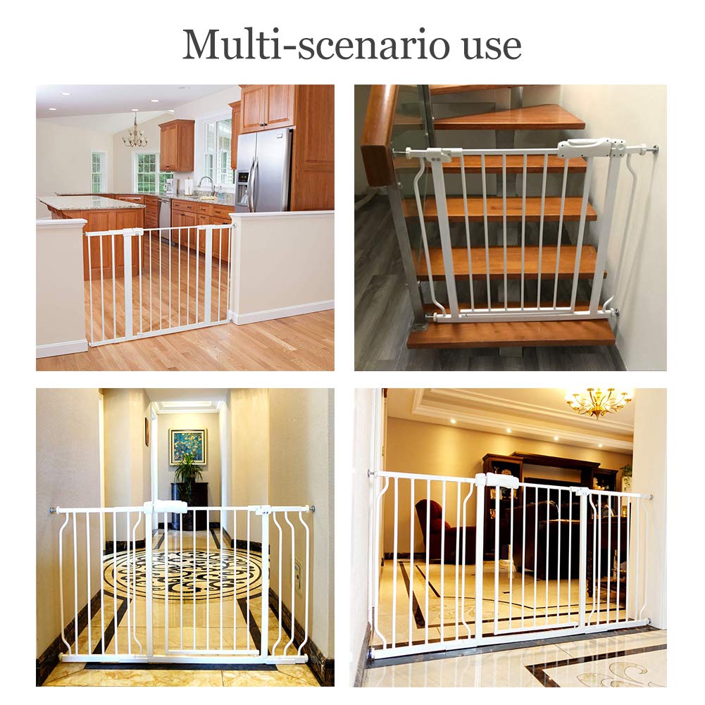ALLAIBB Walk Through Baby Gate Auto Close Tension White Metal Child Pet Safety Gates with Pressure Mount for Stairs,Doorways and Baniste 62.2-66.9 in