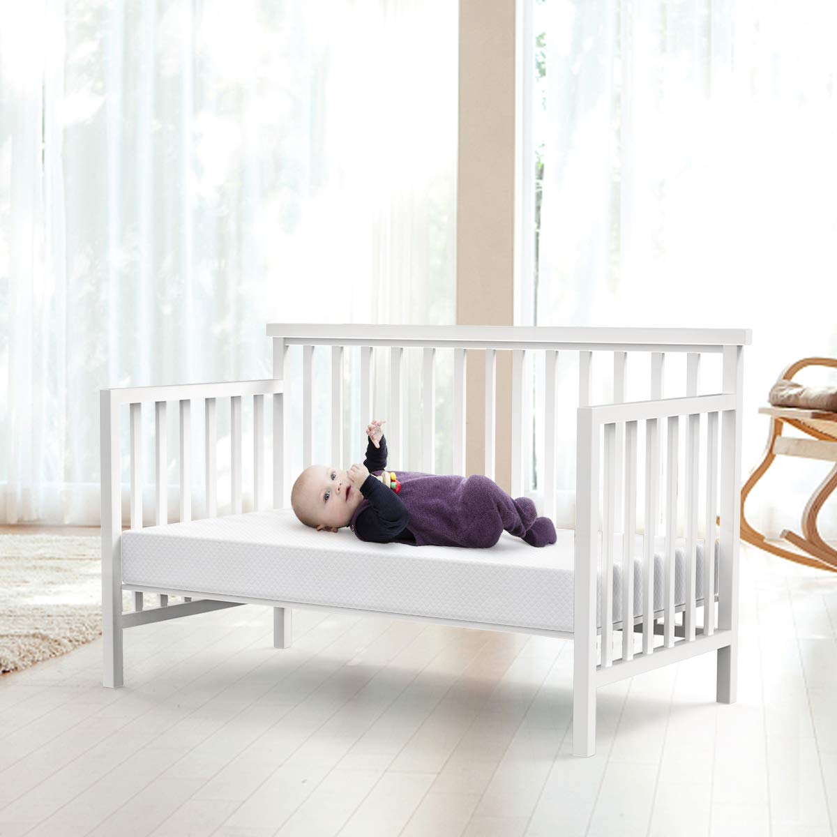 Dourxi Dual Sided Crib and Toddler Mattress, 6 inch 2-in-1 Foam Baby Mattress for Standard Size Crib, White
