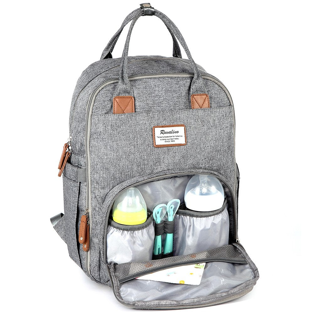 Baby Diaper Bag Changing Station (Gray); Large Capacity, Waterproof, Perfect Baby Shower Gift