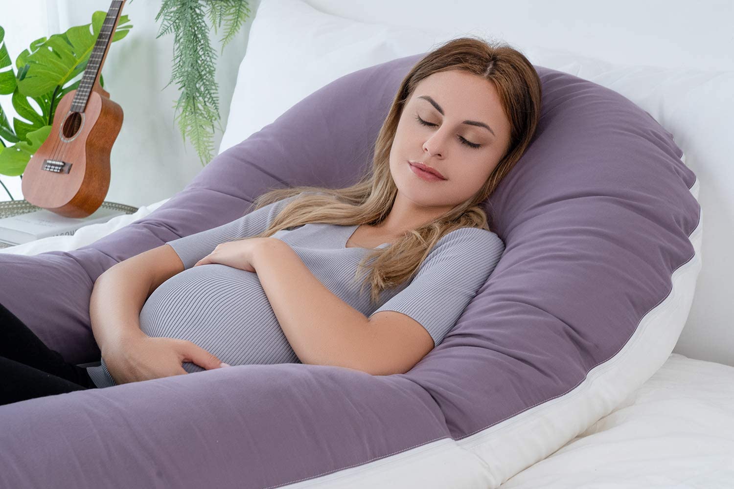 QUEEN ROSE U Shaped Pregnancy Body Pillow -Pregnancy and Maternity Pillow for Pregnant Women,with Luxury Satin Cover