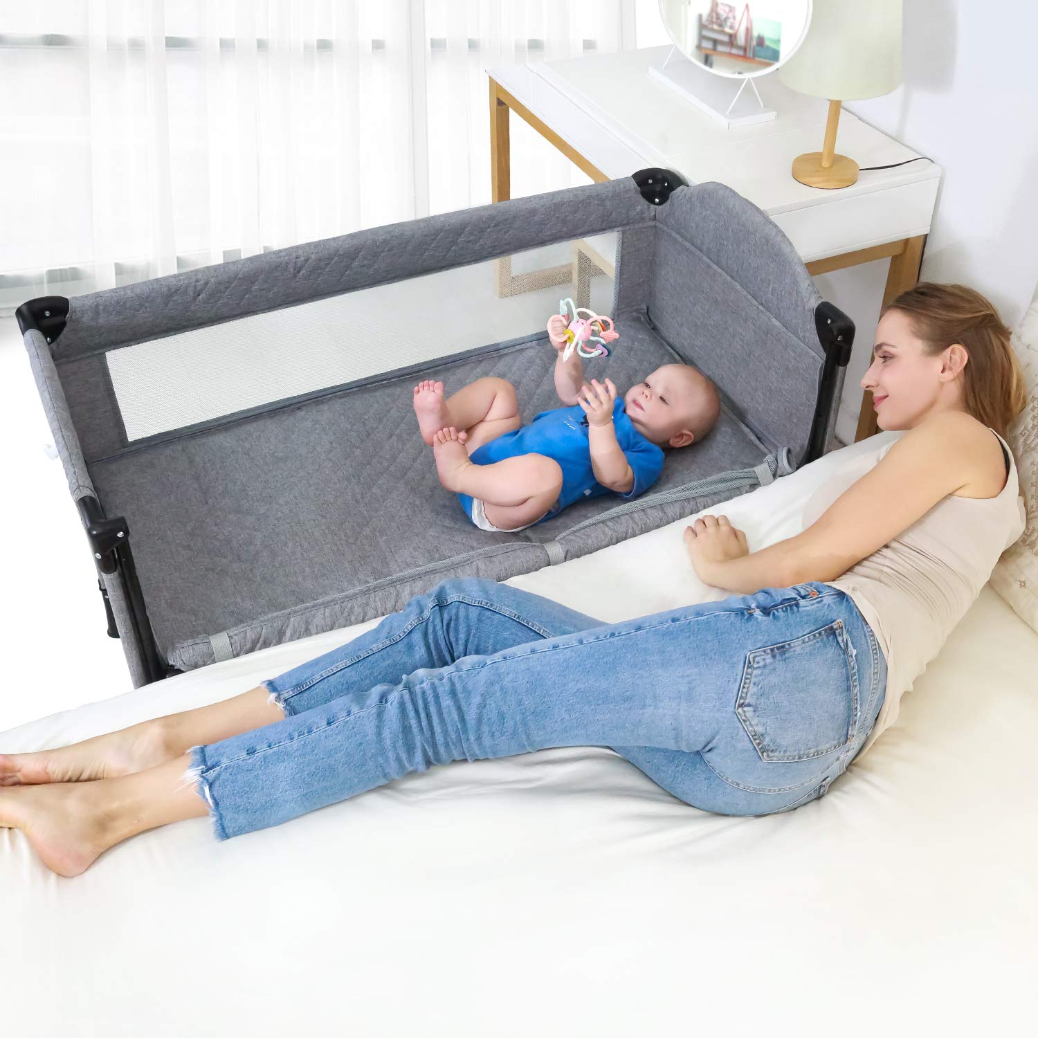 Angelbliss 4 in 1 Baby Beside Sleeper Bassinet|Portable Crib | Baby Playards Easy Folding|Playpen Include Comfortable Mattress