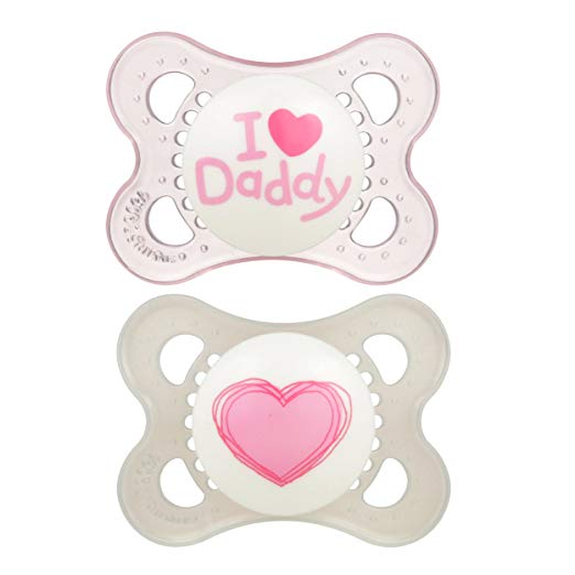 MAM Pacifiers, Baby Pacifier 0-6 Months, Best Pacifier for Breastfed Babies, ‘I Love Daddy’ Design Collection, Girl, 2-Count