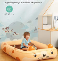 Kids Inflatable Toddler Travel Bed Cartoon Dog, Portable Kids Air Mattress, Integrated Blow Up Airbed with 4-Sided Safety Bumpers