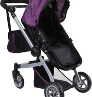 Babyboo Deluxe Doll Pram Color Purple & Black with Swiveling Wheels Stroller with Carriage Bag - 9651B PRP