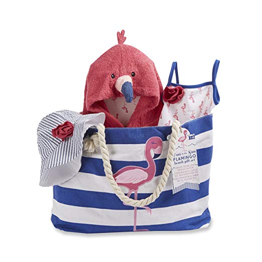 Baby Aspen Flamingo 4 Piece Nautical Gift Set with Canvas Tote for Mom