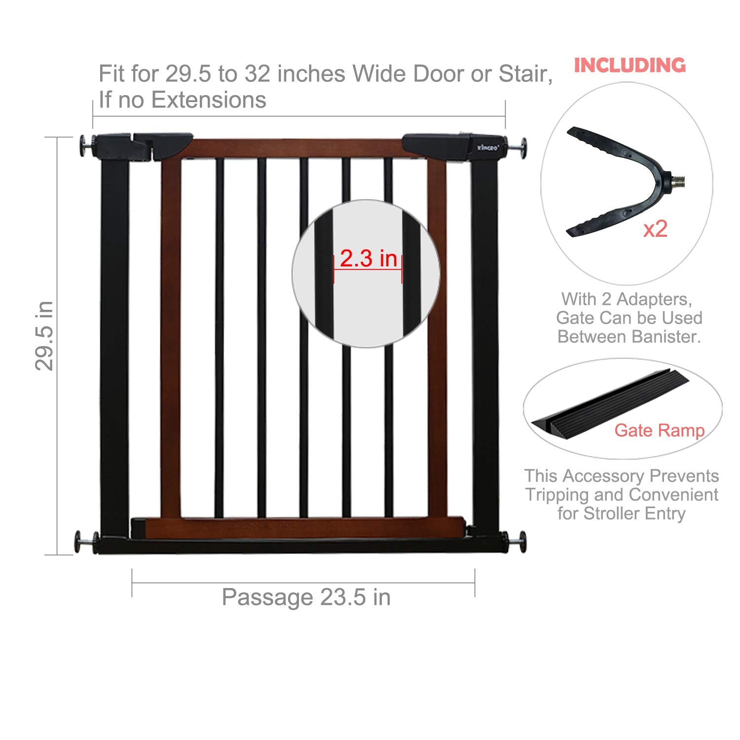 Baby Gate/Baby Gate for Stair with Banisters/Pet Gate, Fit Stairway or Doorway, Extendable, Auto Close, Pressure Mount (Metal)
