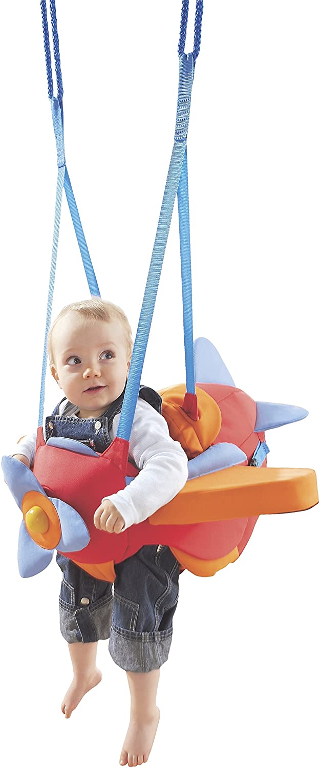HABA Aircraft Swing – Indoor Mounted Baby Swing with Adjustable Straps, Seatbelt & Propeller for Ages 10 Months and Up