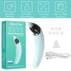 Electric Baby Nasal Aspirator, Ravifun Snot Sucker Nose Mucus Boogies Vacuum Cleaner with 5 Levels of Suction for Newborn Infant Toddlers and Kids