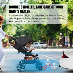 INFANS Double Stroller, Lightweight & Easy Folding Duo Baby Stroller with Side by Side Twin Seats, Night Reflective 5-Point Safety Harness, Suitable for 6 Months to 3 Years (Black)