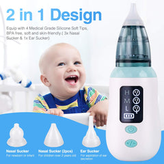 Nasal Aspirator, Queenmew Baby Nose Cleaner Electric & Ear Wax Remover with 3 Suction Levels