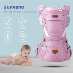 SUNVENO Baby Hipseat Ergonomic Baby Carrier Soft Cotton 3in1 Safety Infant Newborn Hip Seat for Outdoor Travel 6-36 Months (Pink)