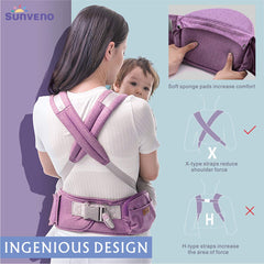SUNVENO Baby Hipseat Ergonomic Baby Carrier Soft Cotton 3in1 Safety Infant Newborn Hip Seat for Outdoor Travel 6-36 Months (Pink)