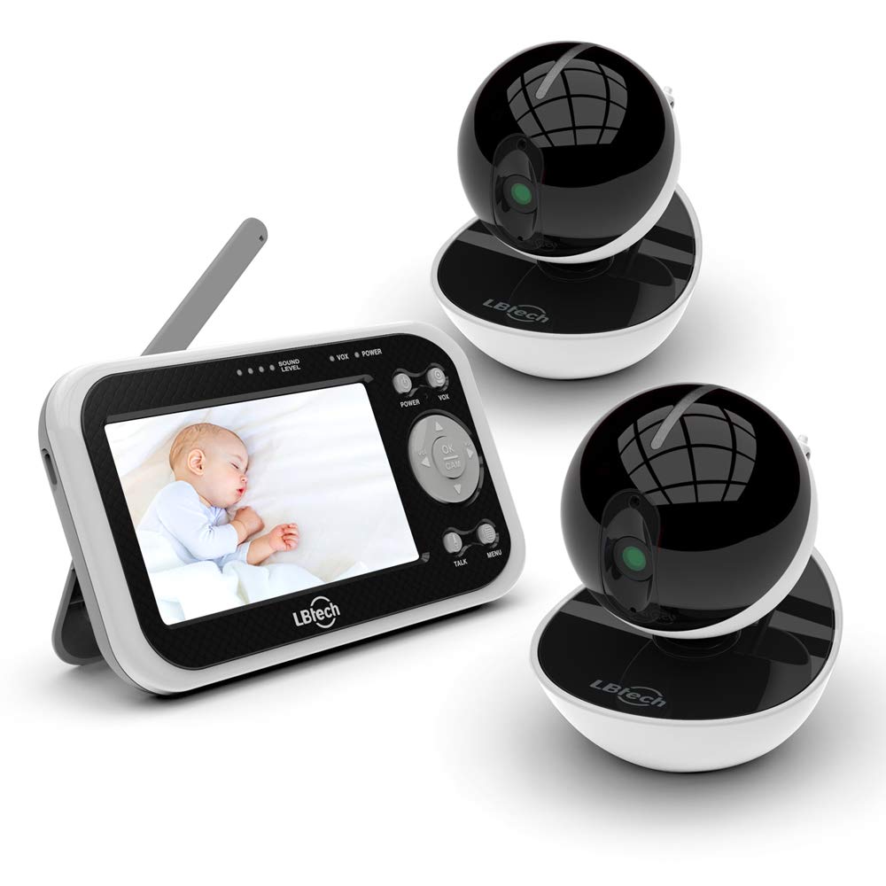 Video Baby Monitor with 2 Digital Cameras,LBtech Wireless Video Monitor,4.3 inches LCD,Automatic Night Vision,Two-WayTalkback,Temperature Detection,Power Saving,Zoom in Lens,Support Multi-Camera