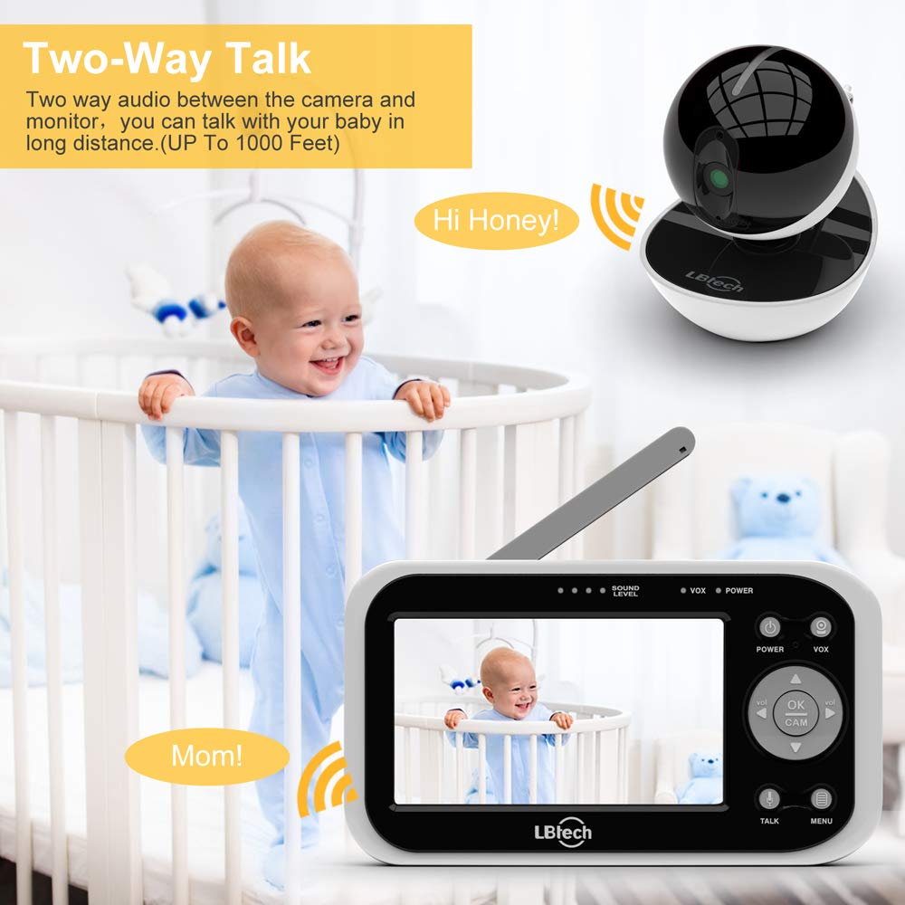 Video Baby Monitor with 2 Digital Cameras,LBtech Wireless Video Monitor,4.3 inches LCD,Automatic Night Vision,Two-WayTalkback,Temperature Detection,Power Saving,Zoom in Lens,Support Multi-Camera